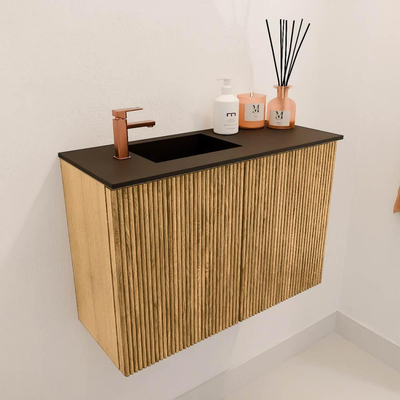 Mondiaz JOYA 60cm toiletmeubel - kleur Oak - Wastafel FAYE positie Links 1 kraangat kleur Urban.