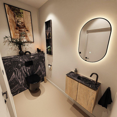 MONDIAZ TURE-DLUX 60cm toiletmeubel Washed Oak. EDEN wastafel Lava positie rechts. Met 1 kraangat.