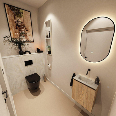 MONDIAZ TURE-DLUX 40cm toiletmeubel Washed Oak. EDEN wastafel Ostra positie midden. Zonder kraangat.