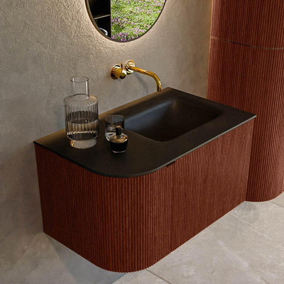 Mondiaz KURVE Badkamermeubelset - 75x46x40cm - 1 lade - 1 deur - wastafel solid surface - rechts - zonder kraangat - Ruby