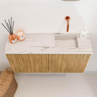 Mondiaz JOYA-DLUX Meuble de salle de bains 80cm - couleur Chêne - Vasque FAYE position Droite Sans trou de robinet couleur Nata