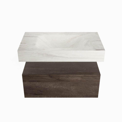 Mondiaz ALAN-DLUX Ensemble meuble de salle de bains - 120x46cm - 1 tiroir - lavabo suspendu - sans trous de robinet - 1 central - brun foncé (chêne foncé)