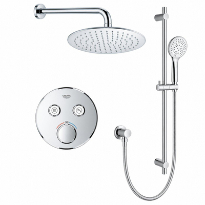 Grohe - Adema Rise regendoucheset – Ø20 cm hoofddouche – 20 cm gebogen wandarm – ronde handdouche – 2 functies – chroom