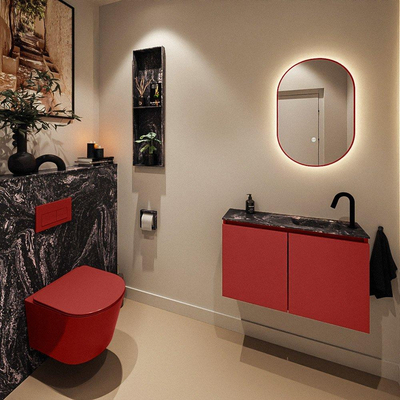 MONDIAZ TURE-DLUX Meuble toilette - 80cm - Fire - EDEN - vasque Lava - position droite - 1 trou de robinet