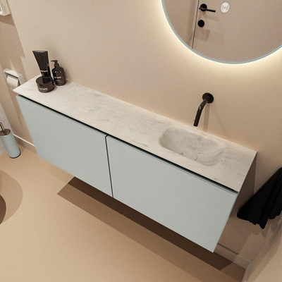 MONDIAZ TURE-DLUX Meuble WC 120 cm Greey. Lavabo EDEN Opalo position droite. Sans trou de robinet.