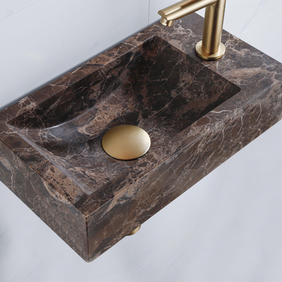 Saniclass Fuente Fonteinset - 40x22x10cm - kraangat rechts - fonteinkraan geborsteld messing PVD - afvoerplug - verlaagd sifon - Dark Emporador