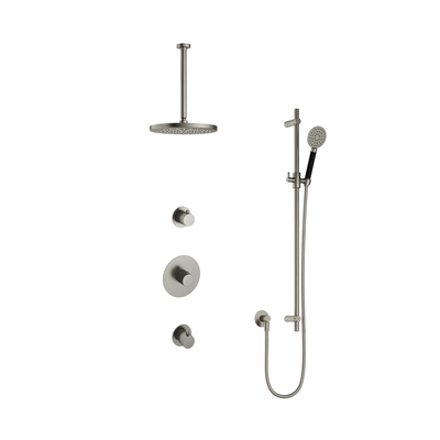 Hotbath Cobber IBS20 Ensemble de douche de tête encastré - bras de plafond 30 cm - douche de tête ronde 30 cm - douchette 3 jets - barre de douche - nickel brossé
