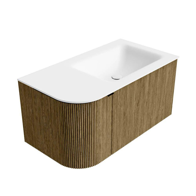 Ensemble de meuble Mondiaz KURVE - 85x46x40cm - 1 tiroir - 1 porte - lavabo en solid surface - droite - 1 trou de robinet - Dusk