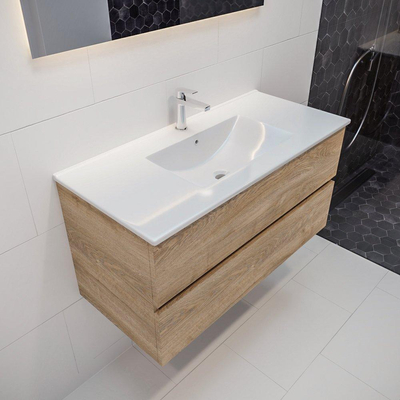 MONDIAZ VICA Badkamermeubelset - 100cm - 2 lades - wasbak Denia midden - 1 kraangat - keramiek - washed oak
