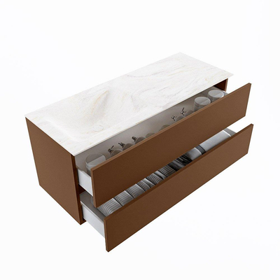 Mondiaz VICA-DLUX ensemble de meuble de salle de bain - 120cm - meuble sous-vasque reposant - 2 tiroirs - lavabo encastrée cloud gauche - sans trous de robinet - version haute de 60cm - ostra