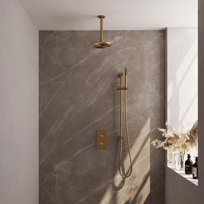 BRAUER Gold Edition inbouw regendoucheset – Ø20 cm hoofddouche – 30 cm plafondbuis – staafhanddouche – 2 functies