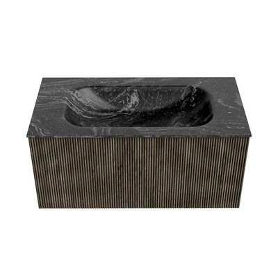 Mondiaz KURVE-DLUX Ensemble de meuble de salle de bains - 90x46x40cm - 1 tiroir - lavabo solid surface - central - 1 trou de robinet - Shadow