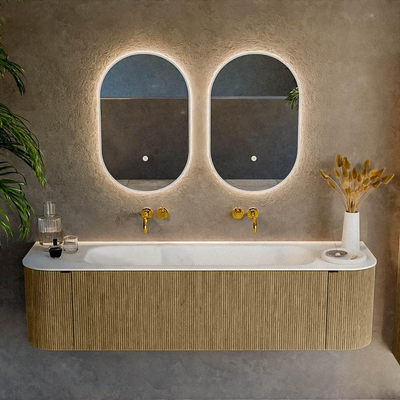 Mondiaz KURVE Badkamermeubelset - 170x46x40cm - 1 lade - 2 deuren - wastafel solid surface - midden - zonder kraangat - Dusk