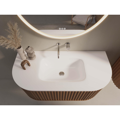 Thebalux Epoque Ensemble de meuble - 120x54x41.5cm - 1 tiroir - 2 portes - sans poignée - lavabo Corian - au centre - sans trou de robinet - Placage Roquemarron