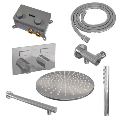 BRAUER Chrome Carving Douche de pluie thermostatique encastrée - boutons-poussoirs - SET 50 - tête de douche 30cm - bras mural droit - douchette barre - flexible de douche - coude de raccordement mural - chrome