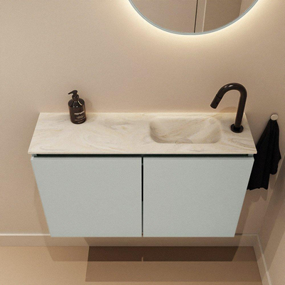 MONDIAZ TURE-DLUX meuble WC 80 cm Greey. Lavabo EDEN Ostra position droite. Avec 1 trou de robinet.