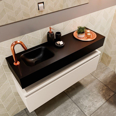 MONDIAZ ANDOR Meuble WC - 100x30x30cm - 1 trou de robinet - 1 tiroir - linen mat - vasque à gauche - Solid surface - Noir