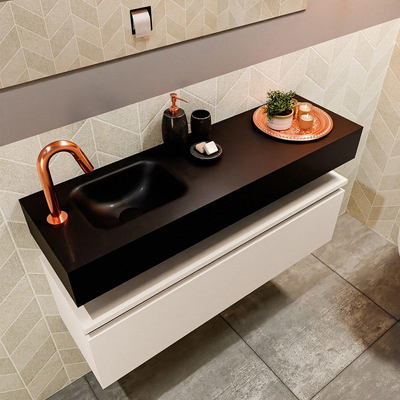 MONDIAZ ANDOR Toiletmeubel - 100x30x30cm - 1 kraangat - 1 lades - linen mat - wasbak links - Solid surface - Zwart