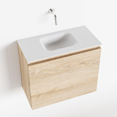 Mondiaz OLAN Meuble lave-mains 60x30x40cm sans trous de robinet 1 tiroir Washed oak mat avec lavabo LEX Centre Solid Surface Blanc