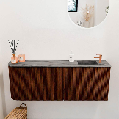 Mondiaz JOYA-DLUX 111.6cm toiletmeubel - ronding links kleur Ruby - Wastafel FAYE positie Rechts 1 kraangat kleur Sombra.