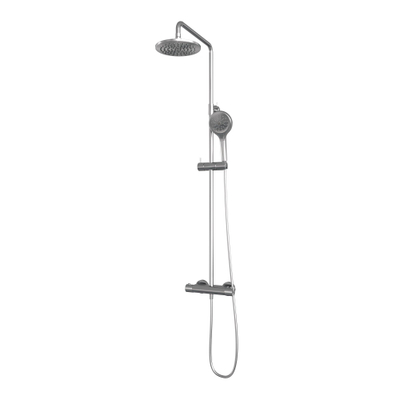 Brauer Brushed Carving Colonne de douche murale thermostatique avec pommeau rond 20cm et douchette Rond 3 jet flexible lisse 150cm et barre de douche avec support douchette Inox brossé PVD