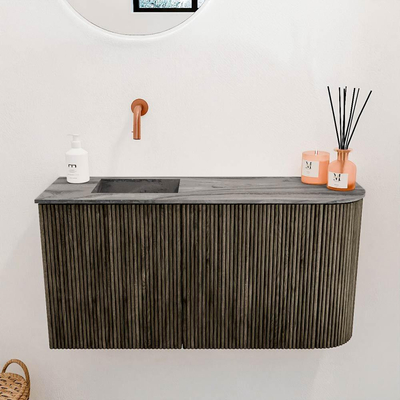 Mondiaz JOYA-DLUX 81.6cm toiletmeubel - ronding rechts kleur Shadow - Wastafel FAYE positie Links Zonder kraangat kleur Sombra.