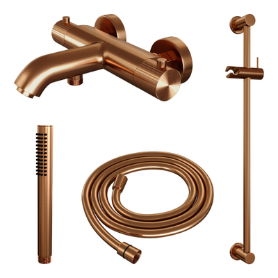 BRAUER Stripe Mitigeur thermostatique douche bain - SET 01 - apparent - barre coulissante - douchette à main - flexible de douche - cuivre brossé PVD