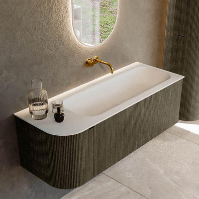 Mondiaz KURVE Ensemble de meuble salle de bain - 125x46x40cm - 1 tiroir - 1 porte - lavabo en solid surface - droite - sans trou de robinet - Shadow