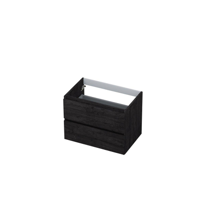 INK Wastafelonderkast - 70x45x52cm - 2 lades - greeploos - met houten keerlijst - MFC - Houtskool eiken