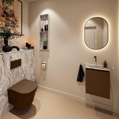 MONDIAZ TURE-DLUX Meuble toilette - 40cm - Rust - EDEN - vasque Glace - position centrale - sans trou de robinet