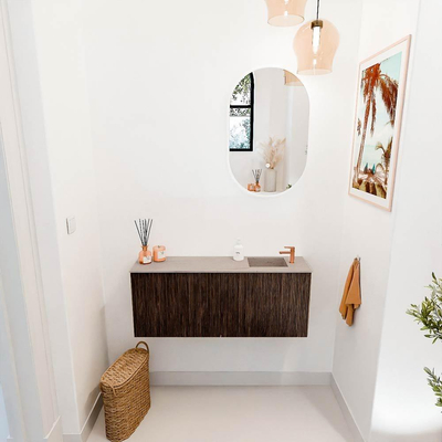 Mondiaz JOYA-DLUX 100cm toiletmeubel - kleur Walnut - Wastafel FAYE positie Rechts 1 kraangat kleur Saba.