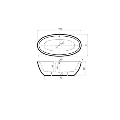 Xenz Britt baignoire îlot - 190x94x60 - incl. trop-plein/évacuation à fente - Acrylique - blanc brillant