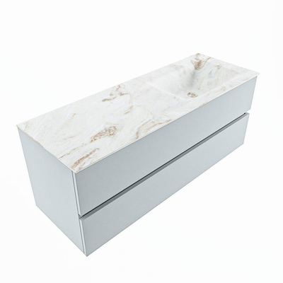 Mondiaz VICA-DLUX Ensemble meuble de salle de bains - 130cm - clay - 2 tiroirs - Lavabo encastré CLOUD - droite - 1 trou de robinet - couleur Frappe - Version XL 60cm de hauteur