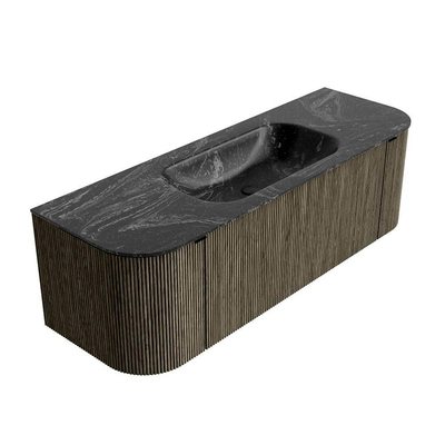 Mondiaz KURVE-DLUX Badkamermeubelset - 140x46x40cm - 1 lade - 2 deuren - wastafel solid surface - midden - 1 kraangat - Shadow