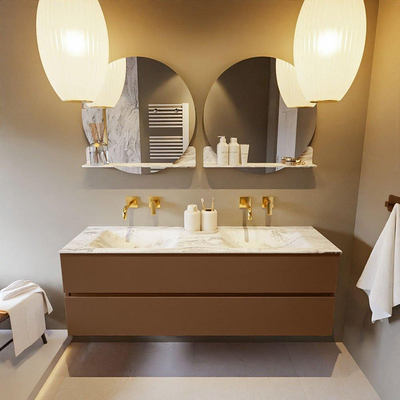 Mondiaz VICA-DLUX ensemble de meuble de salle de bain - 150cm - meuble sous-vasque reposant - 2 tiroirs - lavabo encastrée cloud double - sans trous de robinet - version haute de 60cm - glace