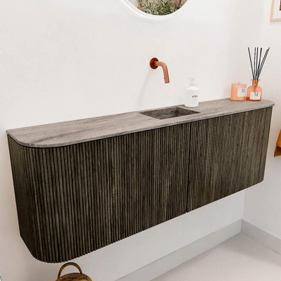 Mondiaz JOYA-DLUX Meuble de salle de bains 123,2cm - arrondis gauche et droite couleur Shadow - Vasque FAYE position Milieu Sans trou de robinet couleur Oza