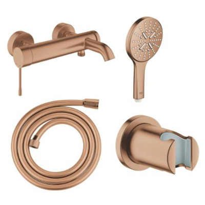 Grohe Essence Badset - badkraan - handdouche - handdouchehouder - doucheslang - brushed warm sunset (koper)