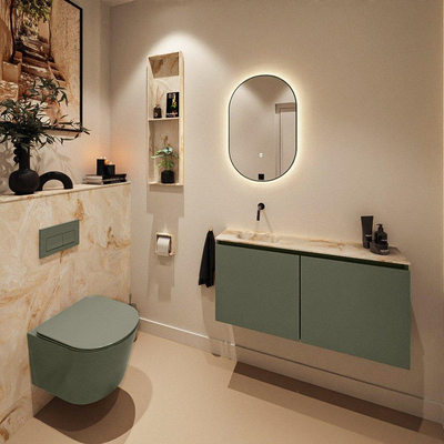 MONDIAZ TURE-DLUX 100cm toiletmeubel Army. EDEN wastafel Frappe positie links. Zonder kraangat.