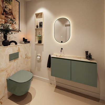MONDIAZ TURE-DLUX Meuble toilette - 100cm - Army - EDEN - vasque Frappe - position gauche - sans trou de robinet