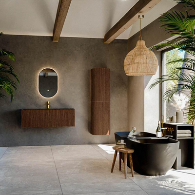 MONDIAZ KURVE-DLUX 120cm Meuble salle de bain - couleur Walnut - 1 tiroir - vasque BIG LARGE centre - 1 trou de robinet - couleur Lava