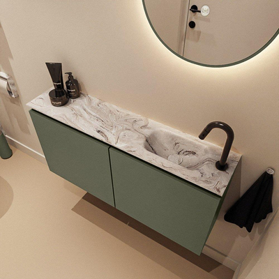 MONDIAZ TURE-DLUX Meuble toilette - 100cm - Army - EDEN - vasque Glace - position droite - 1 trou de robinet
