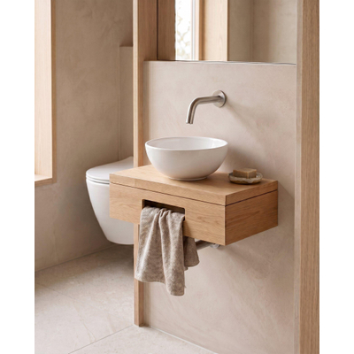 Royal Plaza Terra fonteinset – 40x25x10 cm – hout wit glans – kraan RVS – sandwood (licht eiken)