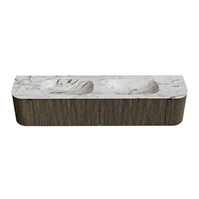 Mondiaz KURVE-DLUX Ensemble de meuble de salle de bains - 200x46x40cm - 2 tiroirs - 2 portes - vasque solid surface - double - sans trou de robinet - Shadow