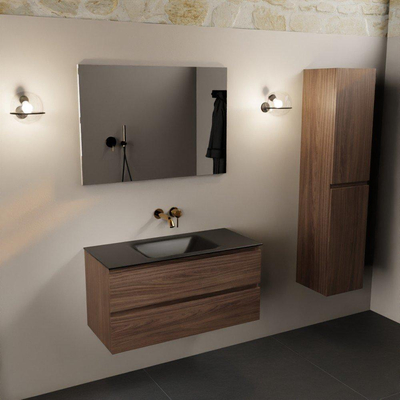 Mondiaz Aivy badmeubelset - 100x45x50cm - 0 kraangaten - 1 wasbak urban Solid surface - Midden - 2 lades - Met spiegel - Melamine Mocha