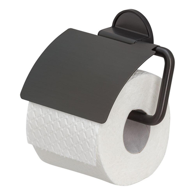 Tiger Tune Porte-rouleau papier toilette avec rabat Métal brossé noir / Noir
