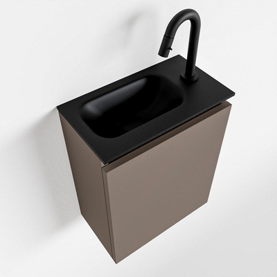 MONDIAZ TURE Toiletmeubel 40x23x50cm met 1 kraangaten 1 deuren smoke mat Wastafel Eden links Solid Surface Zwart