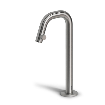 Clou Kaldur robinet de lave-mains avec bec haut à droite inox brossé.
