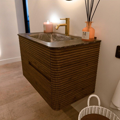 Mondiaz CIRO-DLUX Badkamermeubelset - 80x45x50cm - Solid surface wastafel Lava - 1 wasbak Midden - 1 kraangat - 2 lades - Dusk