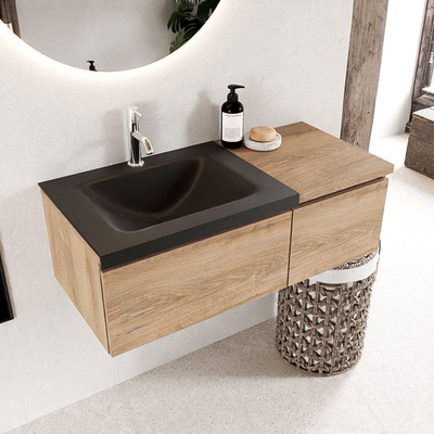 MONDIAZ BUKLA meuble de salle de bain 100cm avec module 40 couleur Chêne blanchi avec 2 tiroirs. Lavabo CLOUD gauche 1 trou de robinet couleur Urbaine.