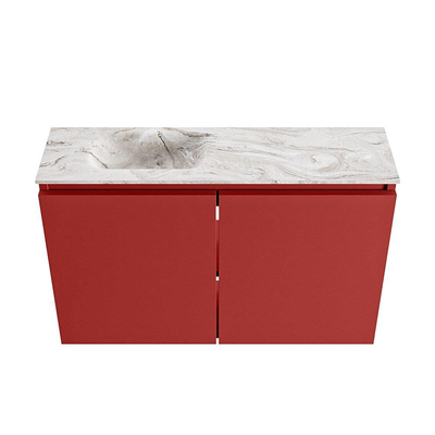 MONDIAZ TURE-DLUX Meuble WC 80 cm Fire. EDEN lavabo Glace position gauche. Sans trou de robinet.